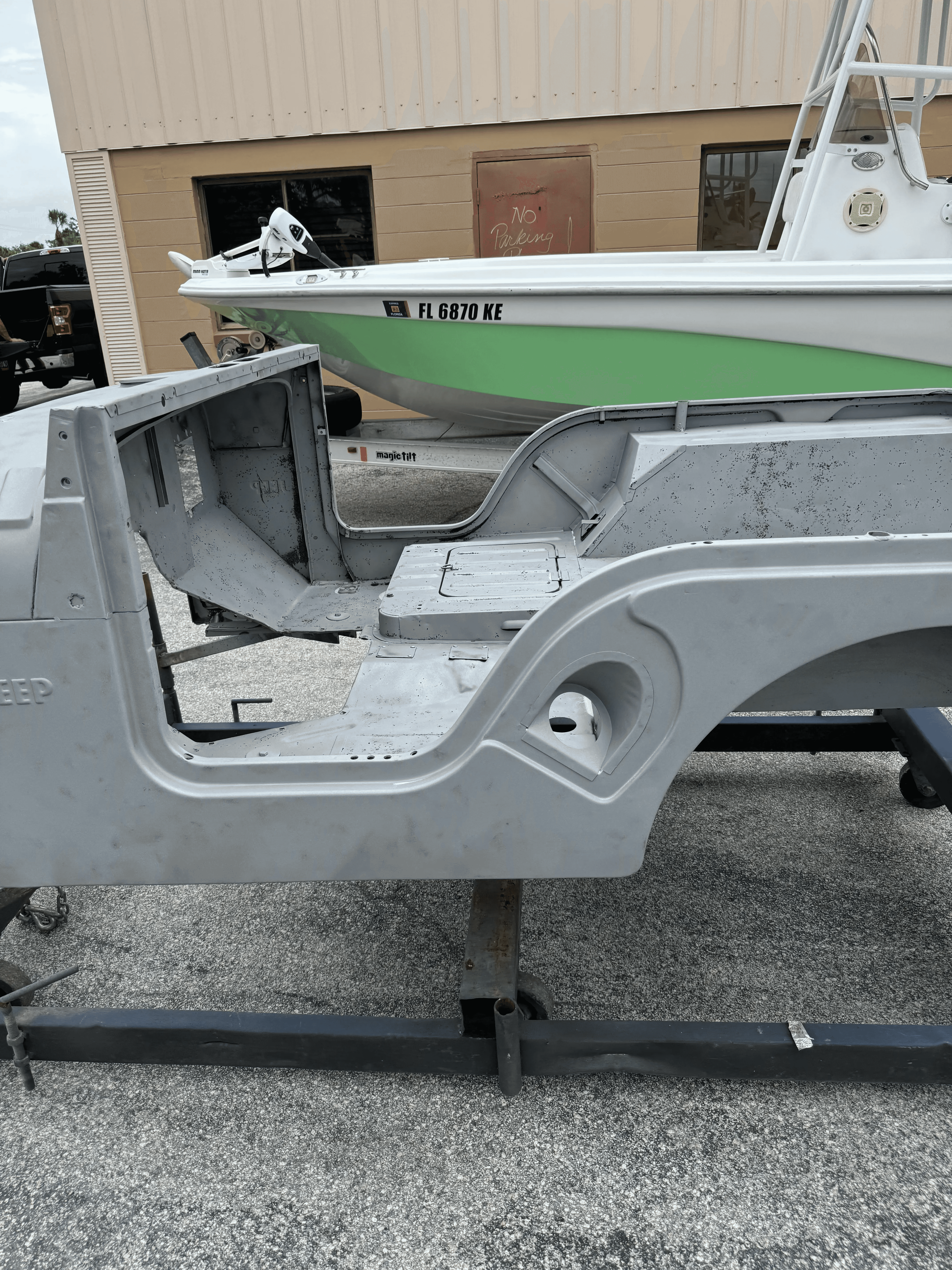 Automotive body panel after blasting and surface preparation