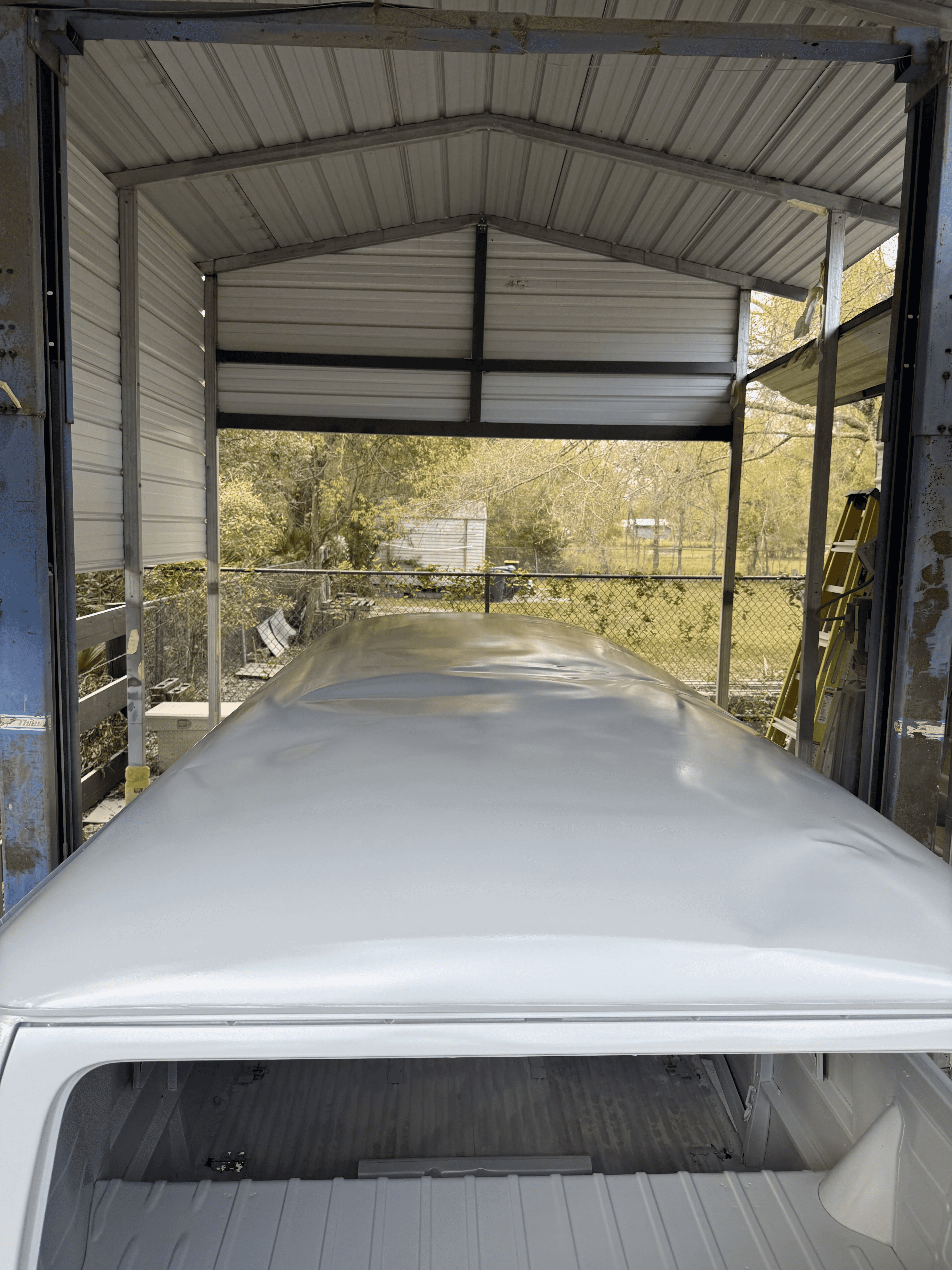 Classic van roof after sand blasting and surface preparation