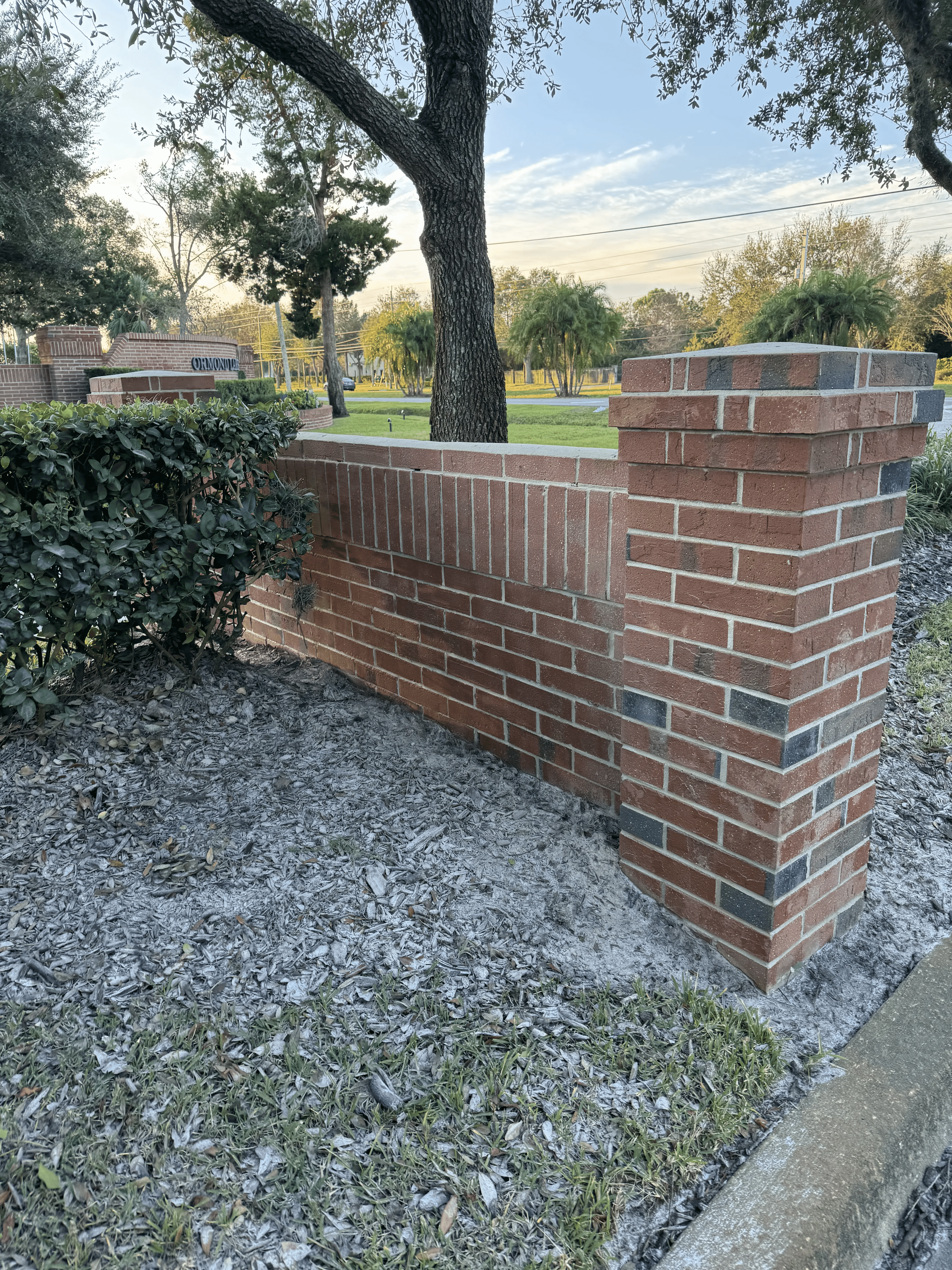 Brick wall and column after surface restoration blasting